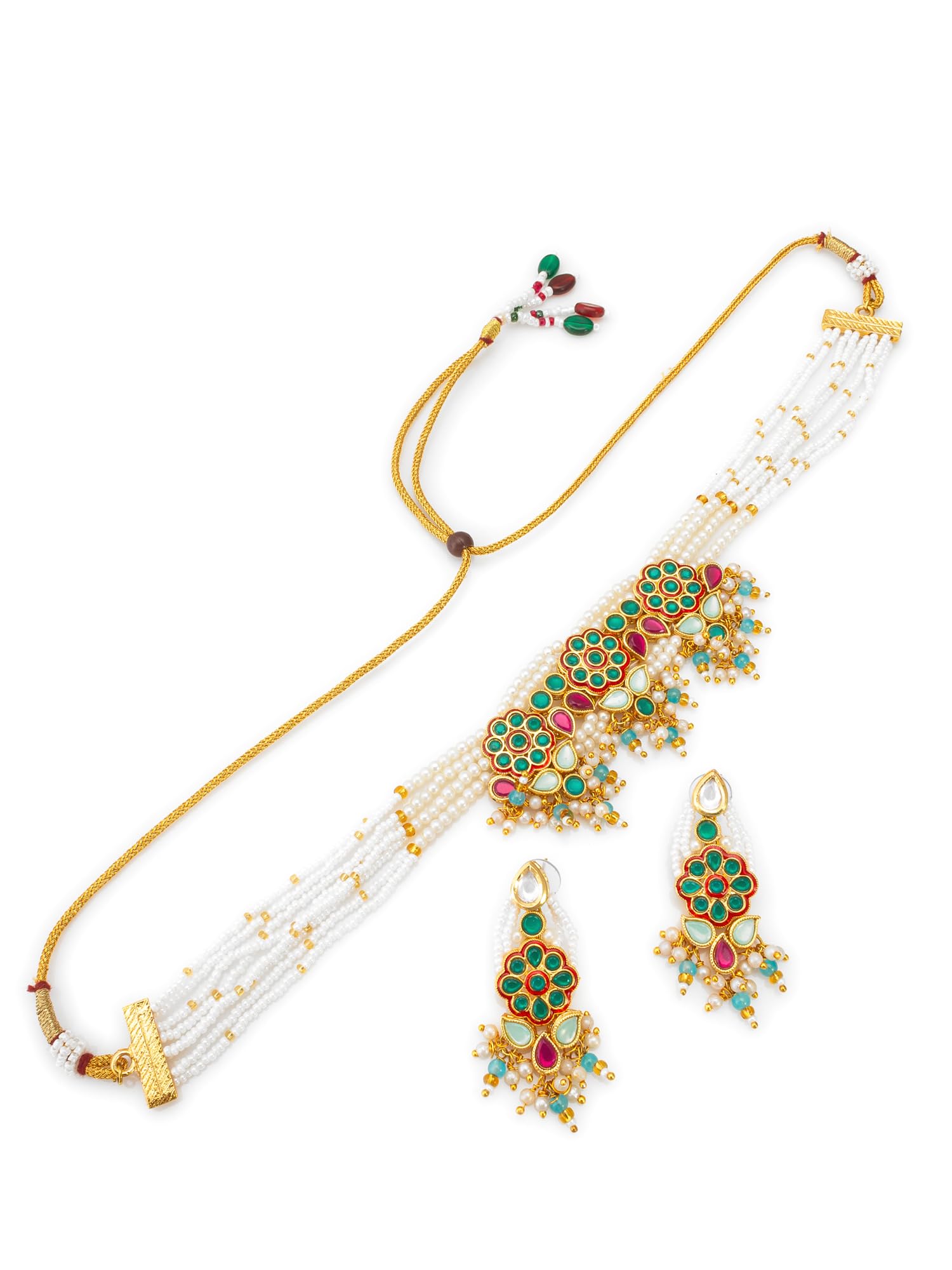 Gold Toned Kundan and Pearl Choker Jewellery Set - NK4666