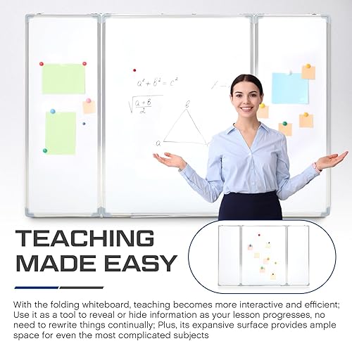 Miniatura 5 de Pizarra blanca plegable de 40 x 60 pulgadas, pizarra blanca plegable de borrado en seco, pizarra magnética de borrado en seco, marco de aluminio de