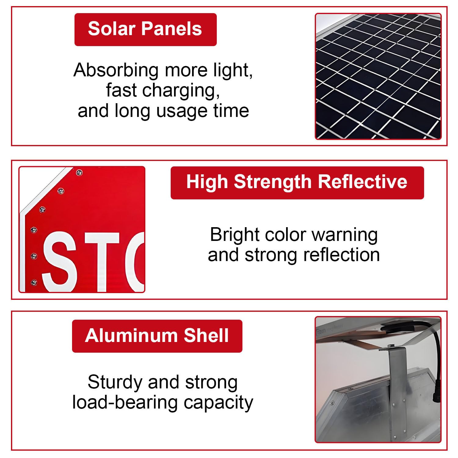 Señales de parada de tráfico LED con energía solar, señales de advertencia reflectantes de 24 pulgadas para construcción y seguridad en carretera, juego de 2 piezas, mejora la visibilidad y el control