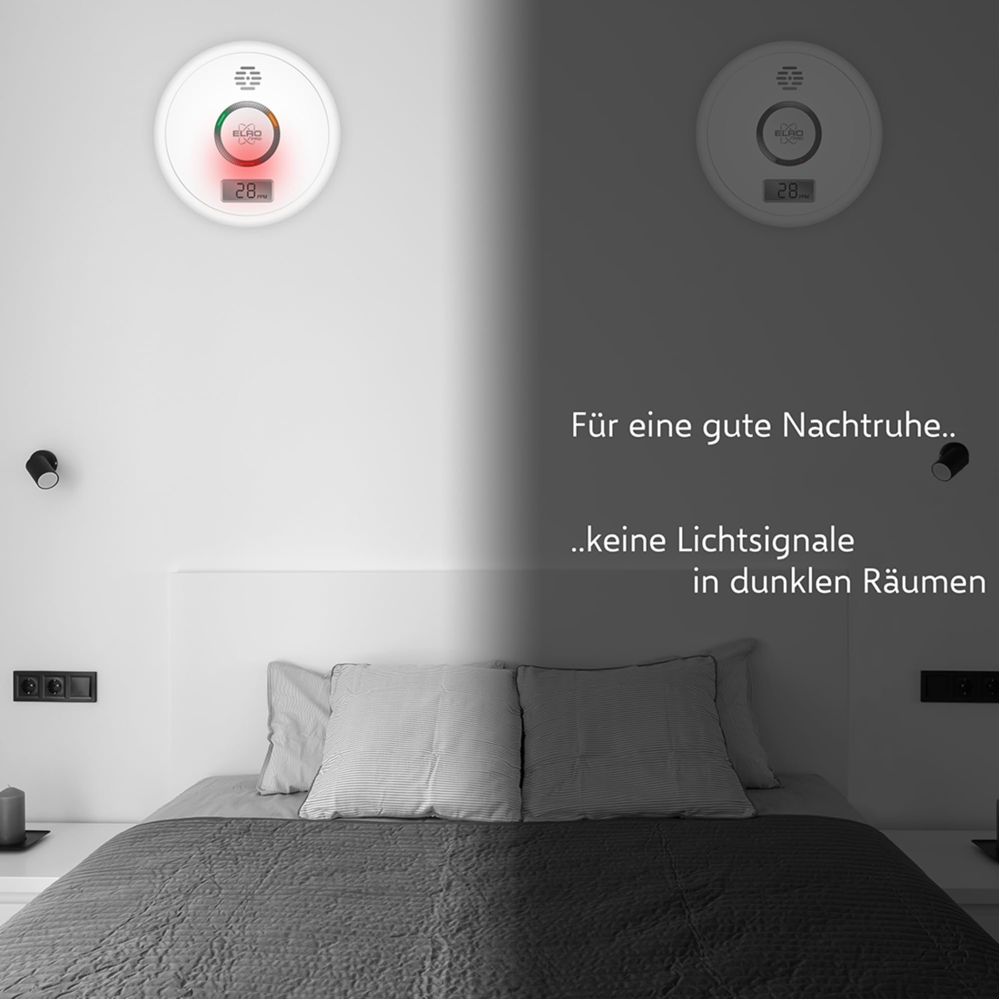 ELRO PRO PK4910 Design Kohlenmonoxidmelder mit 10 Jahre Batterie - Automatischer Selbsttest - Display - Entspricht der europäischen Norm EN50291, Weiß, 1 Stück