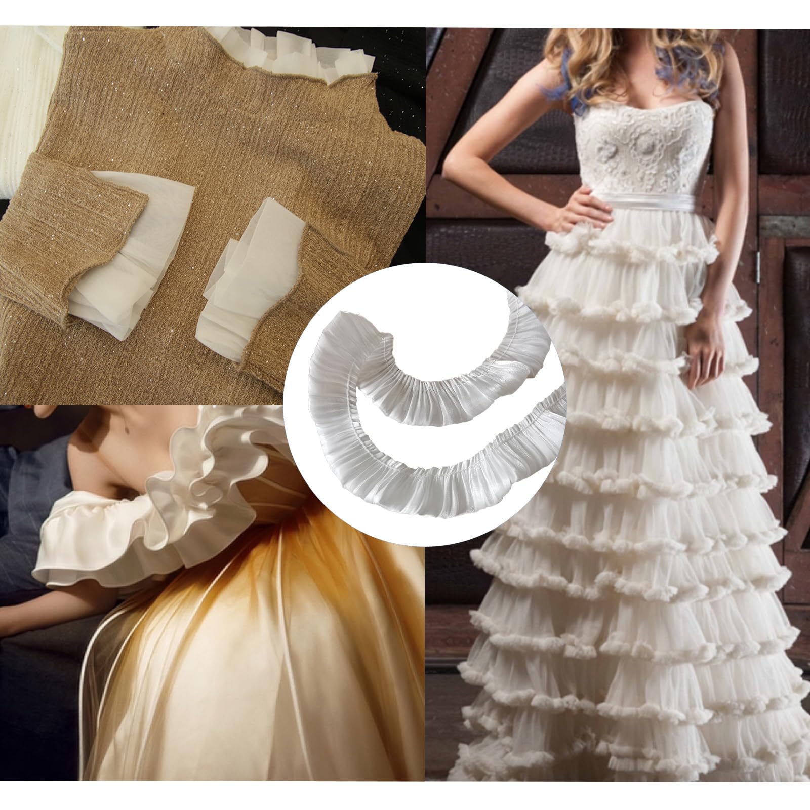 Amazon.com: 9 Yards Ruffle Lace Trim Pleated Lace Edge Trim Ruffle Pleated  Chiffon for Sewing, Dresses, Collars, Wedding Dresses, Doll Decorations  (White)