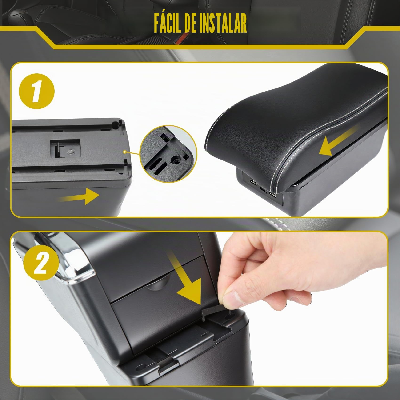 Apoyabrazos Para Peugeot 2008/208 (2019-2024) Apoyabrazos Coche Consola Reposabrazos Central Negro Cuero Caja con conexión USB