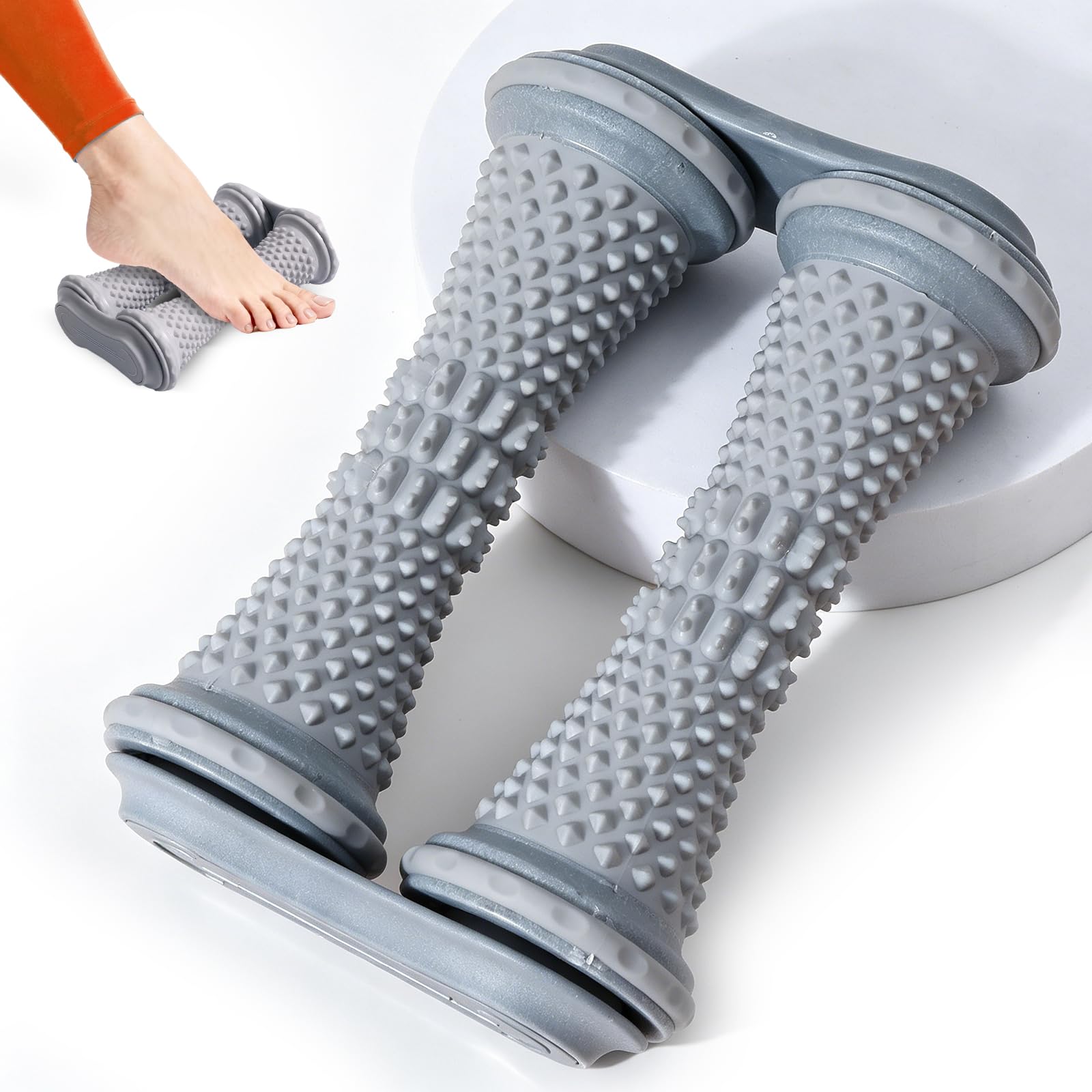 Fußmassagerolle für Plantarfasziitis, Fussroller 19x13x6.5cm Tragbare Dual Faszienrolle Fuß Fußmassageroller Reflexologie Werkz für Stressabbau Entspannung (Grau)
