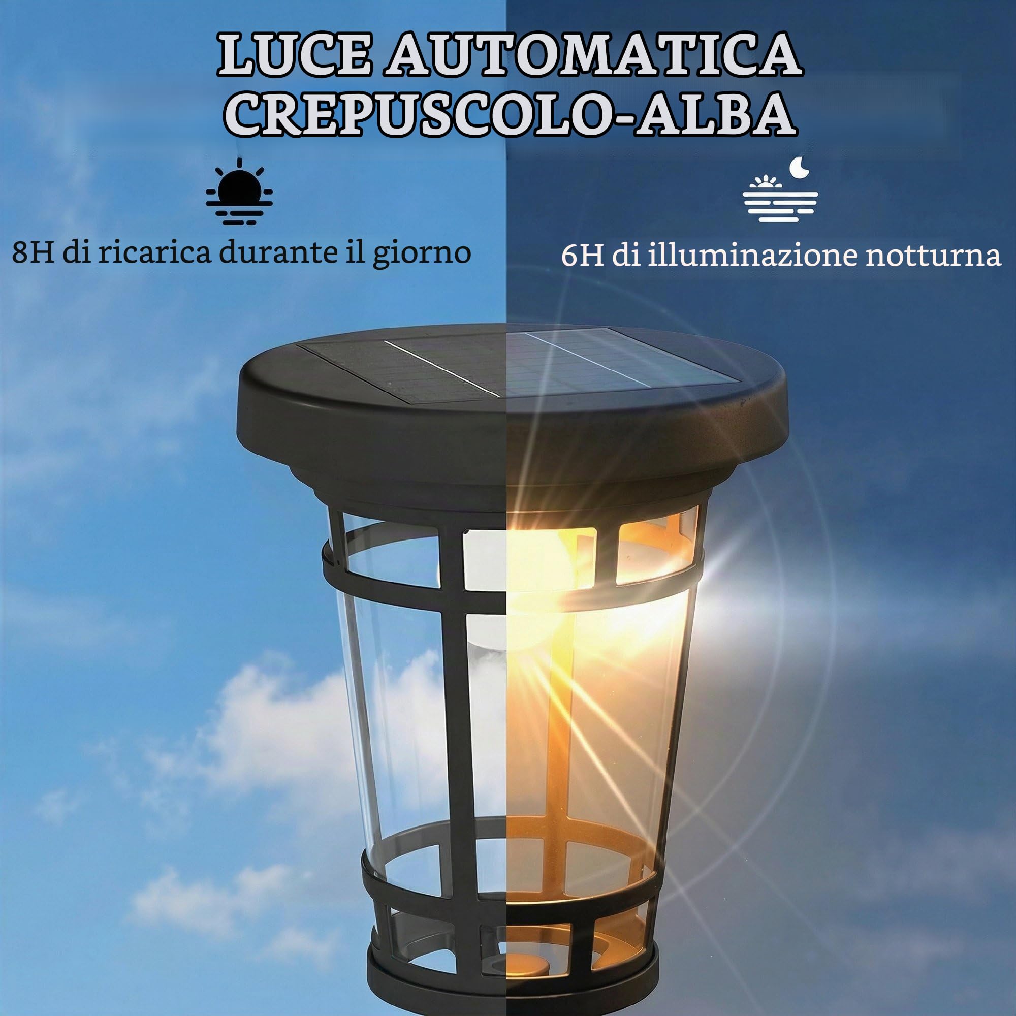 Outsunny Lanterna Solare Lampada da Terra con Vaso Fiori 195cm | Esterno, 2 livelli di luminosità, interruttore crepuscolare, IP44, lampada solare, per balcone giardino