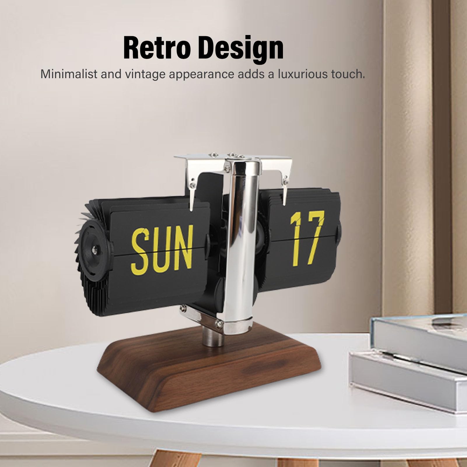 Ausla Orologio da Tavolo Retro a Grande Numero con Flip Automatico, Display Digitale con Batteria Integrata e Ricarica Intelligente, 12 Ore, per Decorazione di (Acciaio Inossidabile)