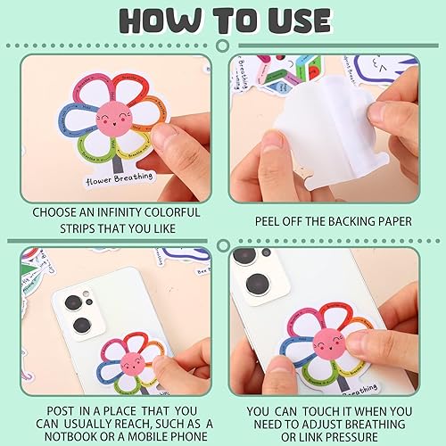 Miniatura 5 de Crtiin Paquete de 100 tiras sensoriales para ansiedad, atención plena, respiración, calma, adhesivas, textura áspera, táctiles, para alivio de la