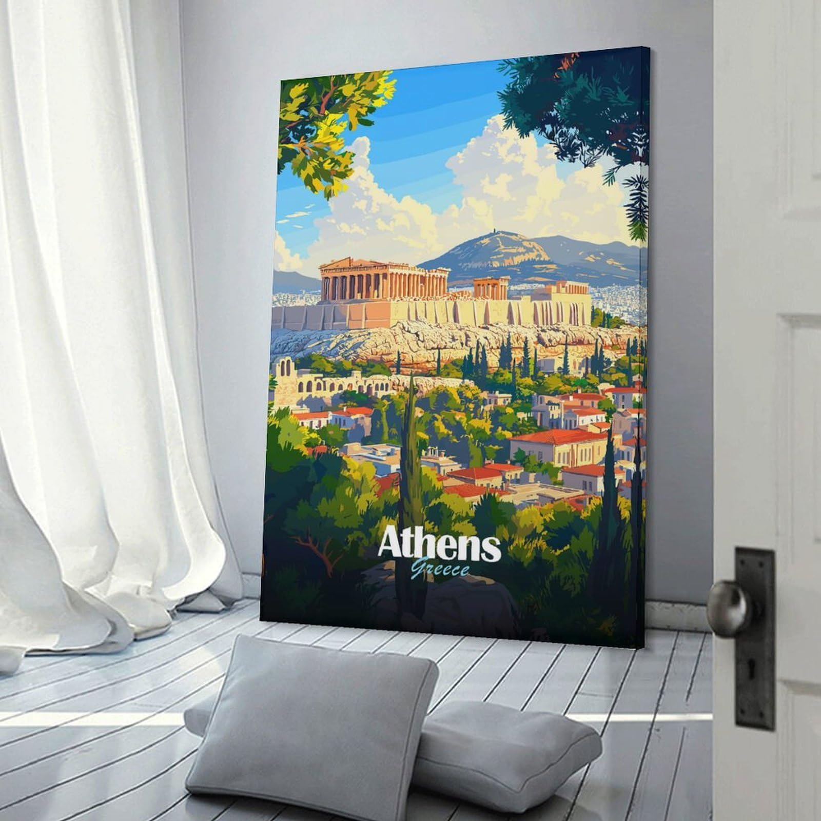 Junmoney Athens, Greece Travel Room Decor Wall Art, 20x30inch(50x75cm), for Entrance Spaces, Stair Walls Or Halls, A Stylish Accent for Home Entrances