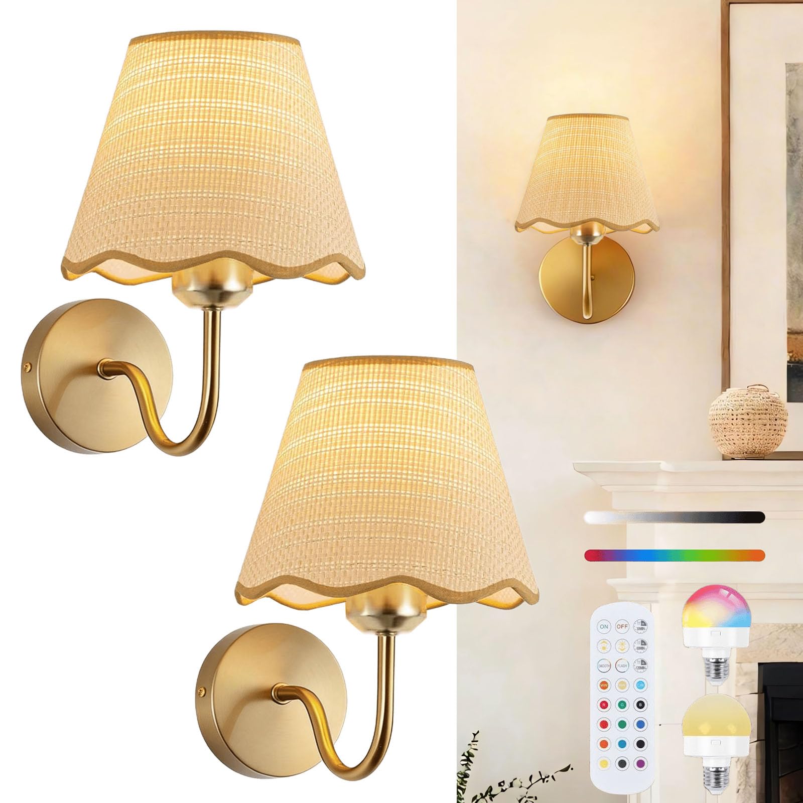 View 1 of ***MISSING PARTS ***Yiridrme Wireless Rechargeable Wall Sconces Set of 2, Gold