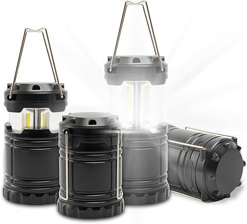 ATack Linterna LED para campamento, funciona con pilas, paquete de 4 linternas de campamento para cortes de energía, luces colgantes plegables