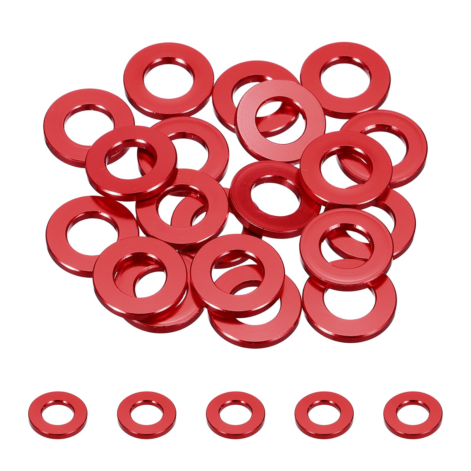 sourcing map 20pcs M8 Flat Washer Aluminum Gasket Anodized Countersunk Washer,Hole Dia 8mm/0.31" Round Washers for Screw RC/FPV/PC/Drone/Mechanical Accessories Model Parts,(Red)