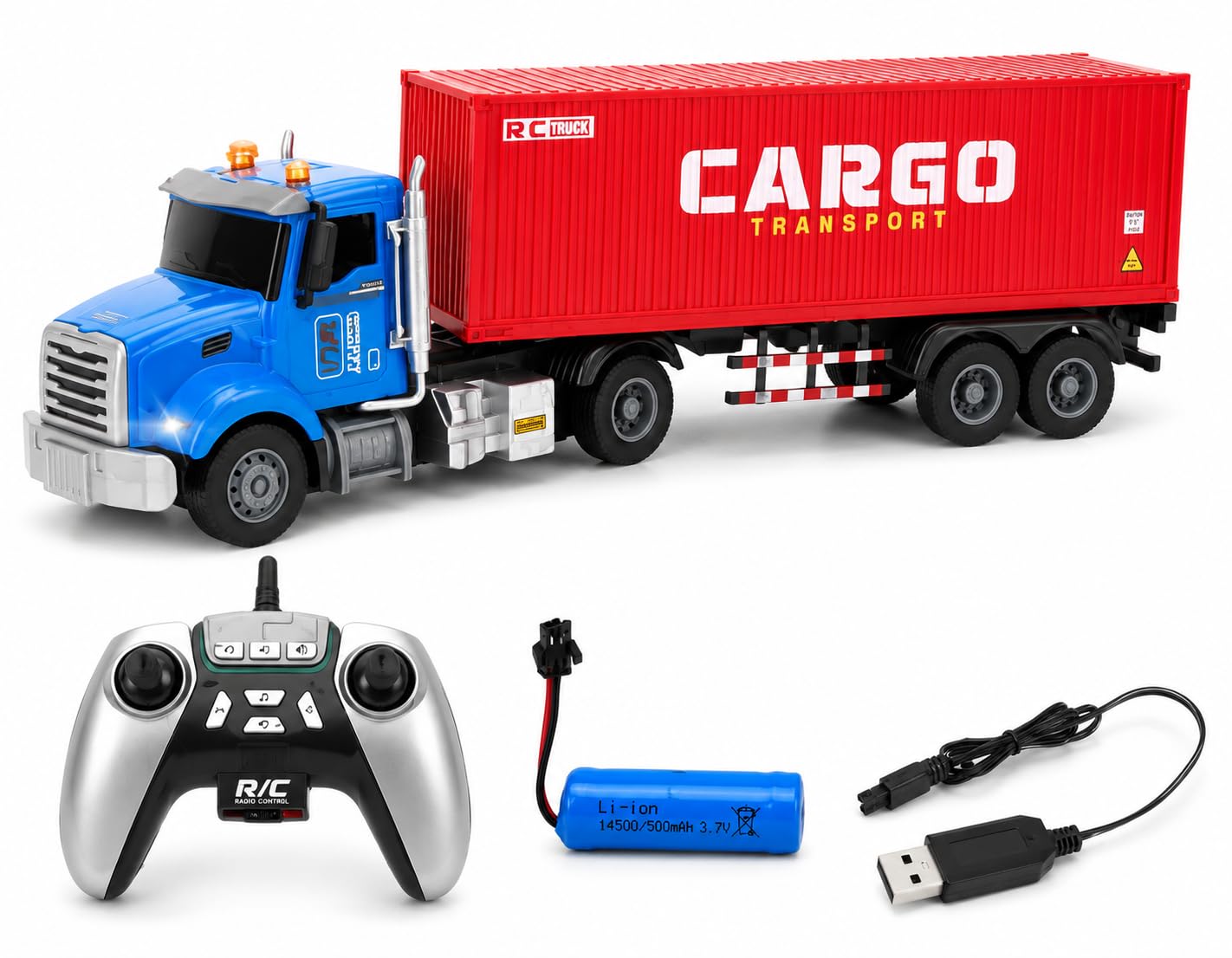 Meghasky RC Cargo Container Truck Toy with LED Lights & Sound | USB Rechargeable, Full Function Remote, 46.2 cm Length, For Kids 3+ Years, Forward & Reverse-image-13