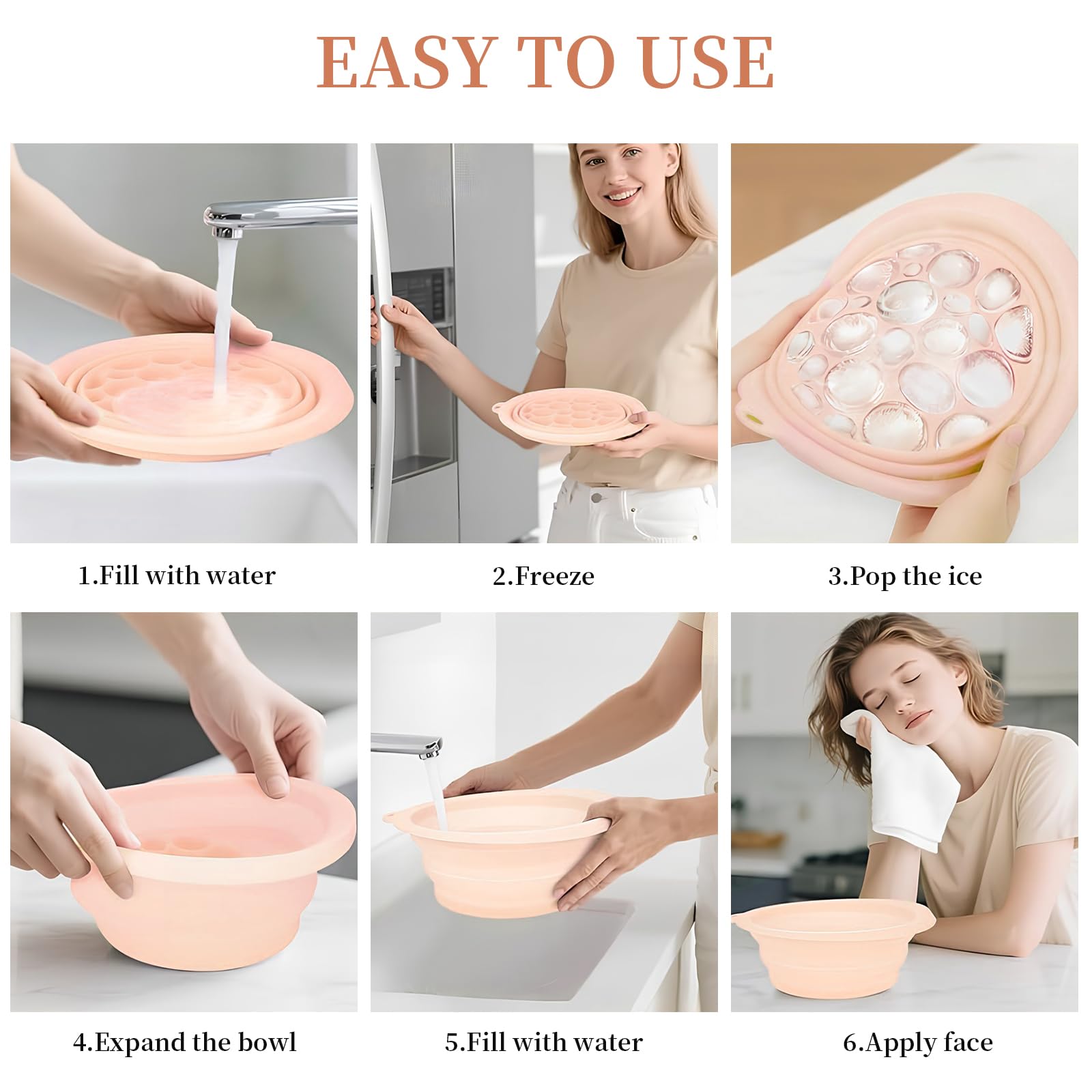 Bol pour Le Visage, Bol en Silicone pour Le Visage avec Bac à Glaçons Intégré, Lavabo Pliable, Bol Plongeant Portable, À Suspendre, Rose