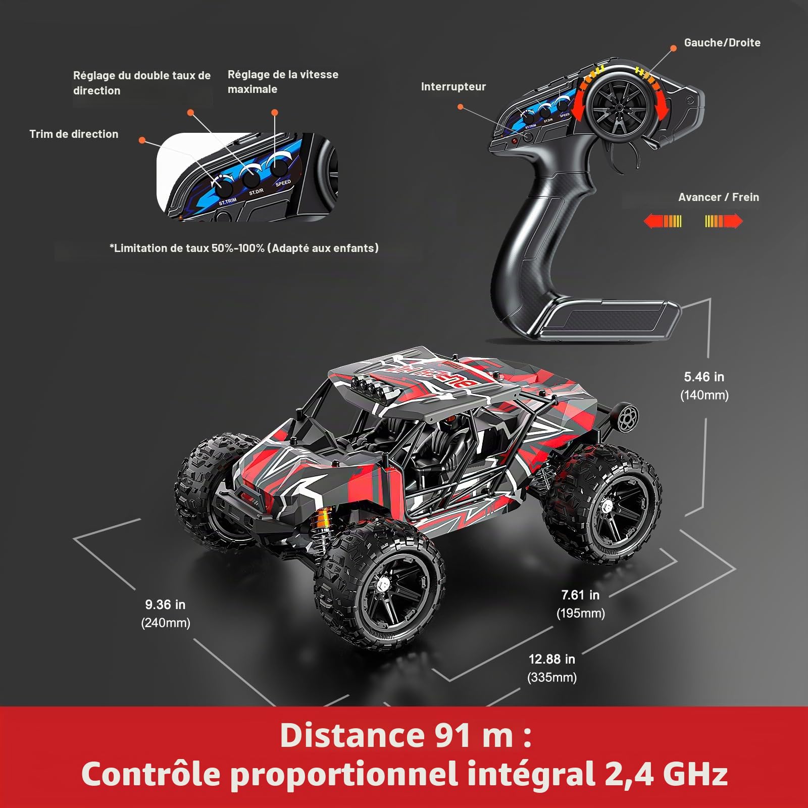 Voiture Télécommandée Adulte Brushless 1:14, RC Car 4x4 68 km/h avec Roll Cage et Châssis Renforcé, 2 Batteries LiPo 2S, Double Jeu de Pneus, Voiture Radiocommandée Compatible 3S