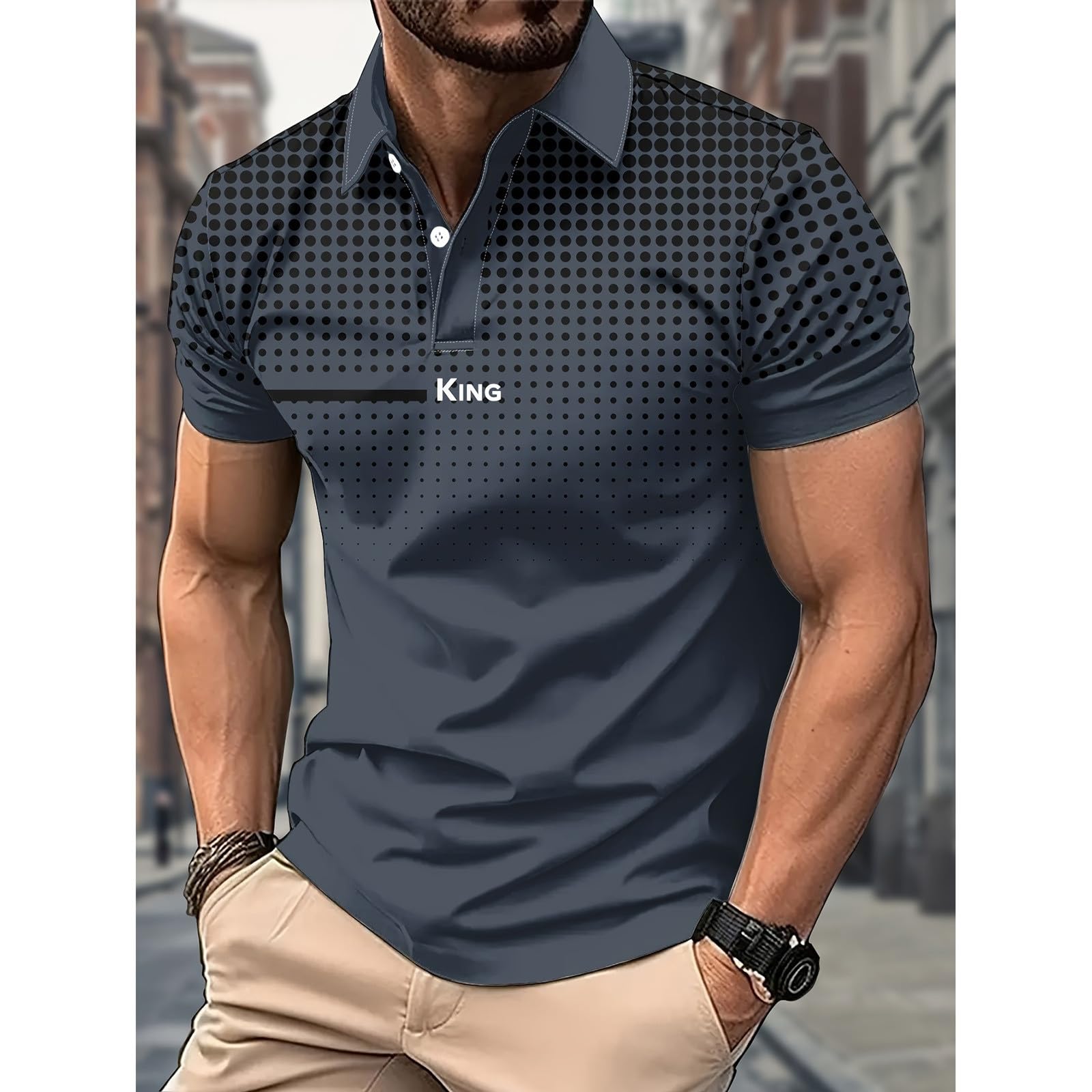 Men's Golf Polo Shirt T-Shirt Gradient Plaid Party Casual Short Sleeve Shirts Quick Dry Moisture Wicking Athletic Shirt — view 2