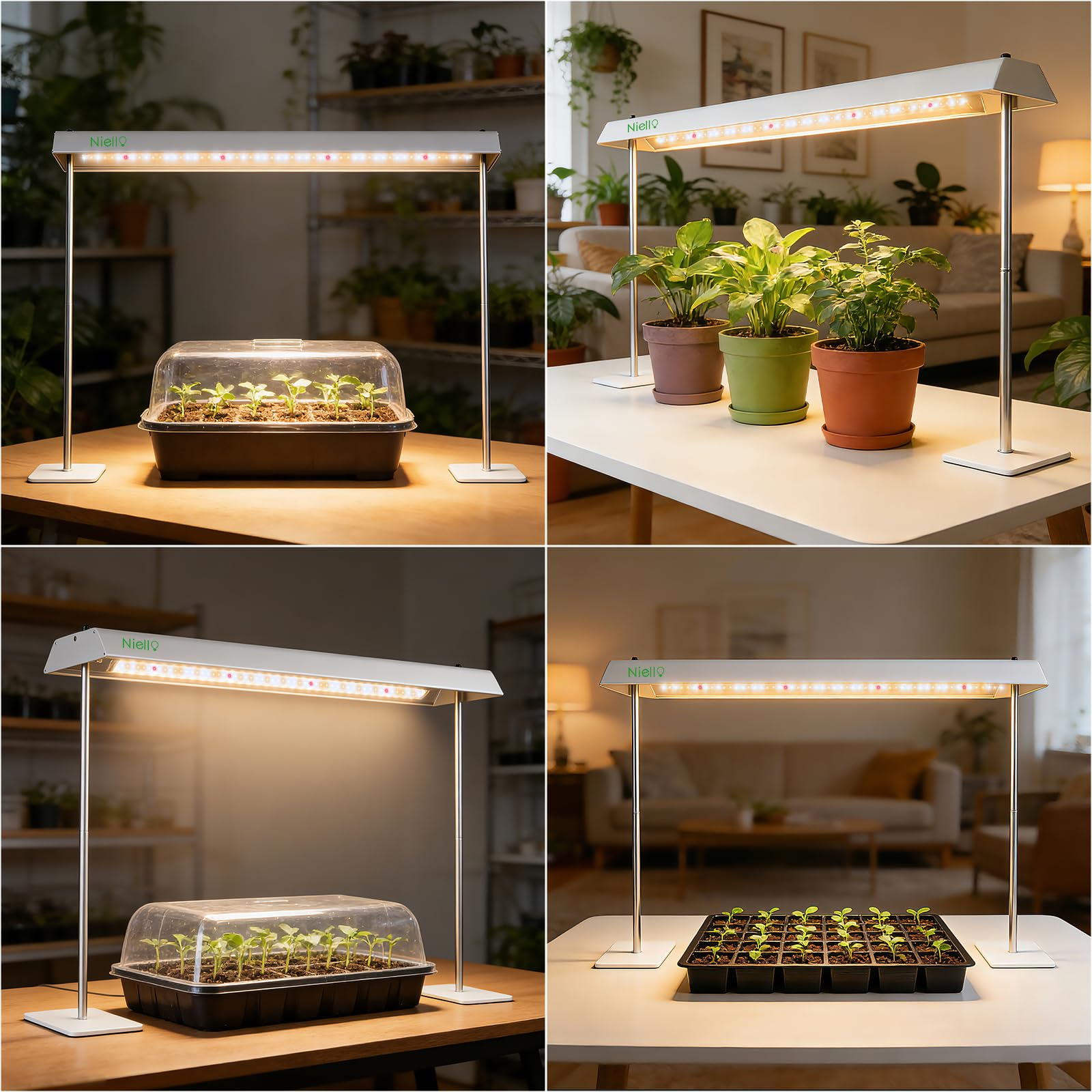 Lámpara LED de Cultivo con Pie, 60W Espectro Completo para Plantas de Interior, Temporizador 4/8/12H, 10 Niveles de Intensidad, Altura Ajustable 30-60cm
