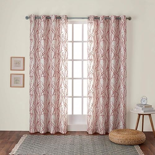Exclusive Home Curtains par de paneles de cortinas estampadas con ramas, con arandelas