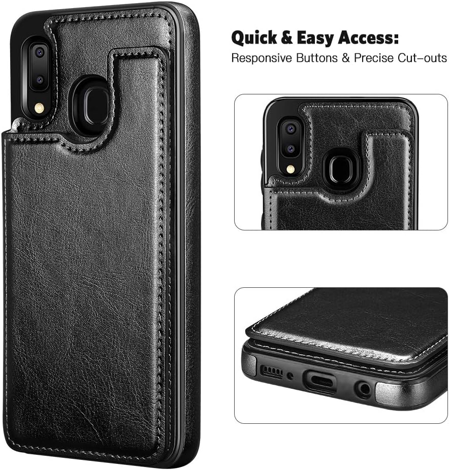 iMangoo Folio Cover for Galaxy A20 Case, Galaxy A30 Wallet Case PU Leather ID Credit Card Slot Cash Pocket Cards Holder Magnetic Closure Protective Flip Cases for Samsung Galaxy A20/ A30 Black