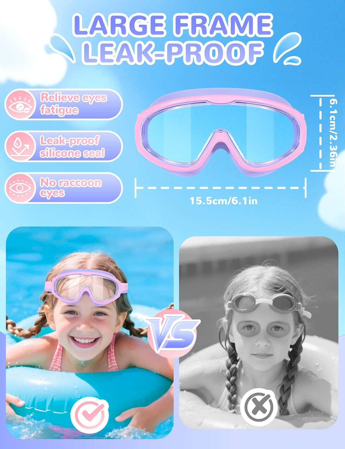Supertrip Kids Swim Goggles with Fabric Strap | 2 Pack Swimming Goggles Anti-Fog UV Protection Leakproof Goggles for Kids 4-14