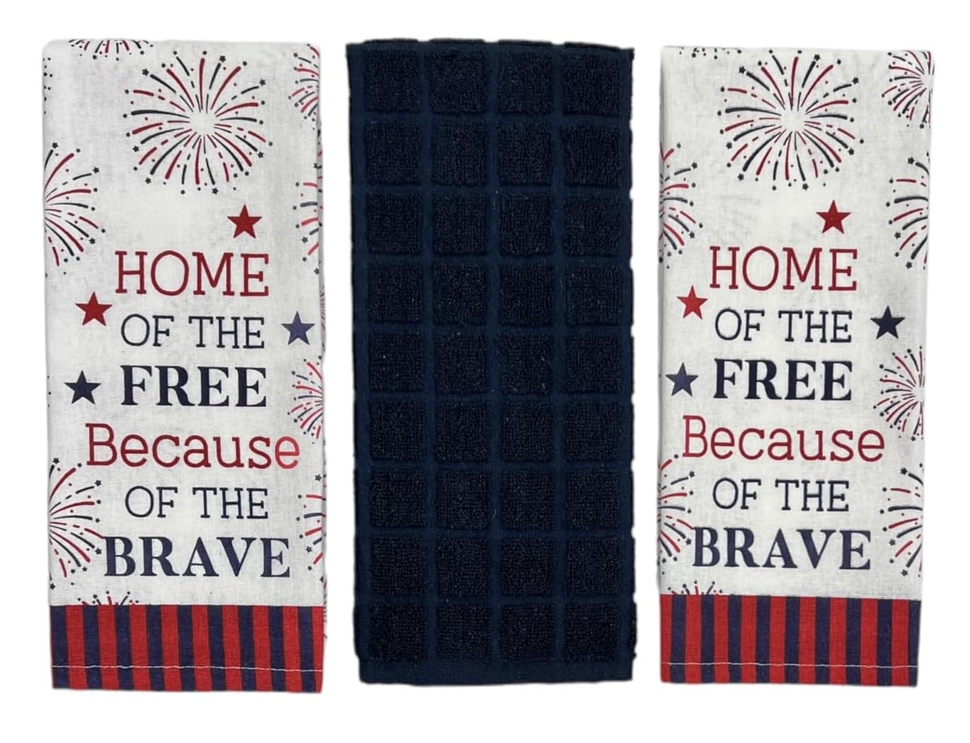 Patriotic Kitchen Dish Towel Set, Set of 3, 100% Cotton, Three Colorful Designs (Home of The Free)