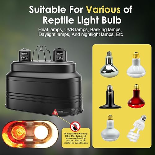 MIXJOY Dual Reptile Light Fixture, Max 160W Heat Lamp with Separate Switches, Fits Light/Heat/UVB for Lizards, Turtles, Snakes, Amphibians