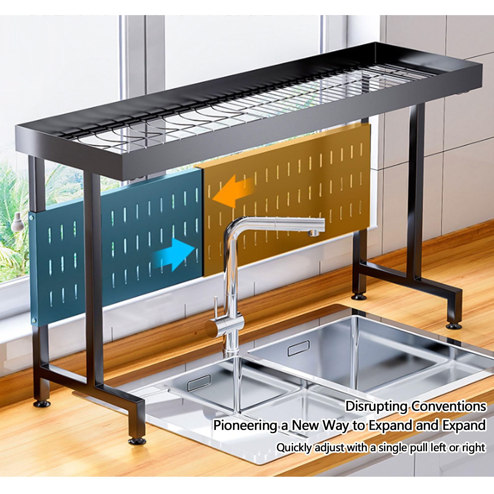 Scolapiatti espandibile in acciaio inox da sopra il lavello, design salvaspazio per piatti, ciotole e pentole, resistente alla ruggine.