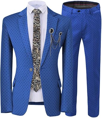 Tuxedos da Uomo alla Moda, a Pois, vestibilità Aderente, per sposi (Blazer  + Pantaloni) Blu Reale XL : Amazon.it: Abbigliamento