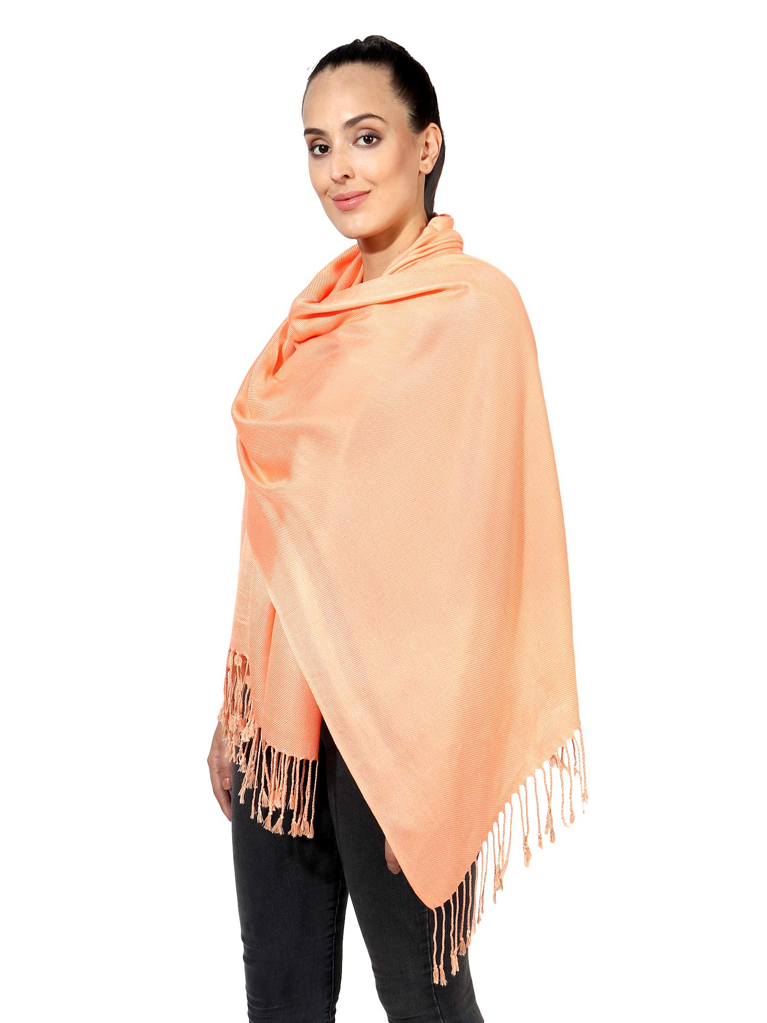 World of Shawls Pashmina Style All Seasons Handcrafted Wrap Shawl Stole Scarf (Peach)