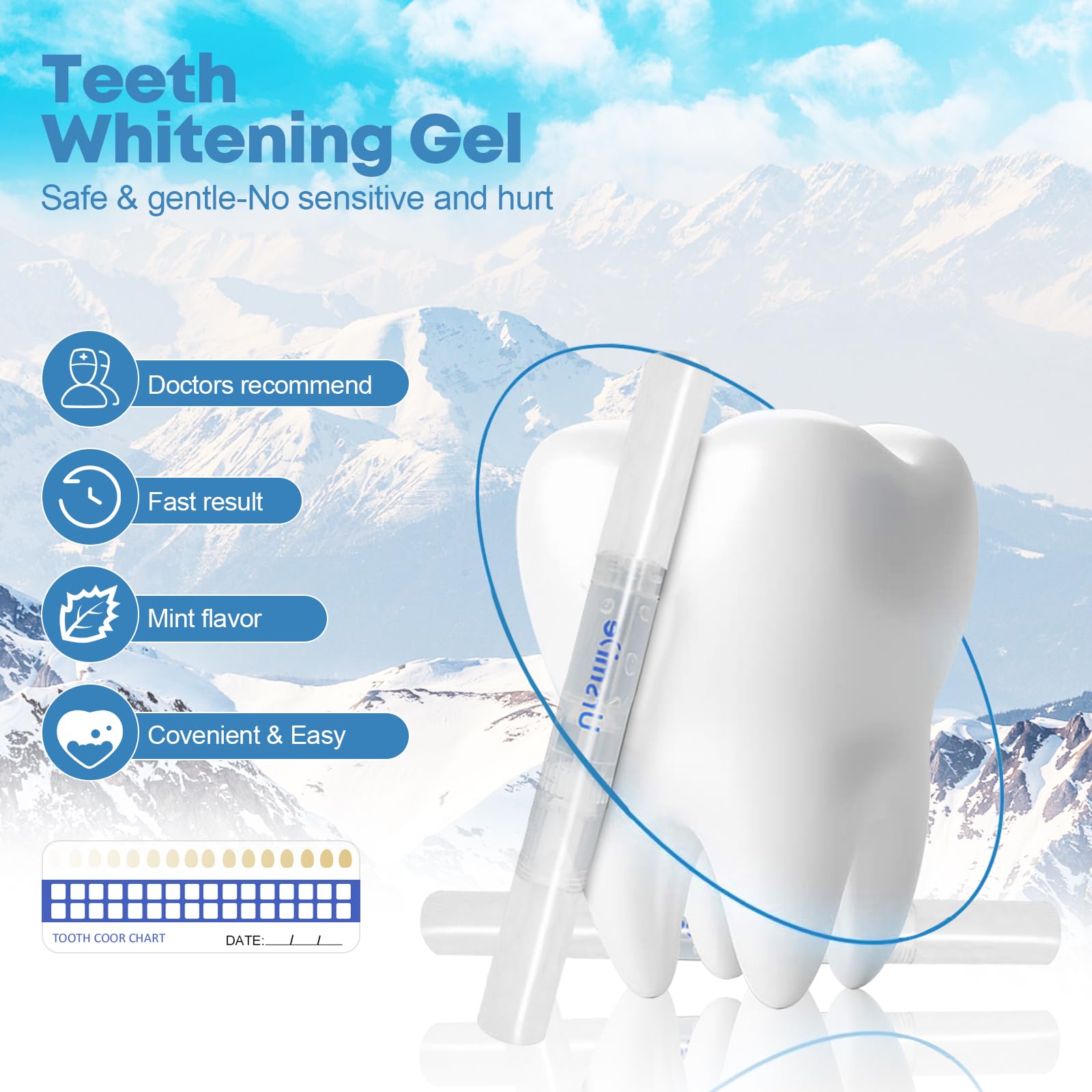 HIYAA - Kit sbiancante per denti con 16 LED, kit sbiancante per denti con 3 penne gel sbiancanti, piastra colorata, vassoio, sbiancante per denti senza sensibilità, per casa e viaggi, bianco