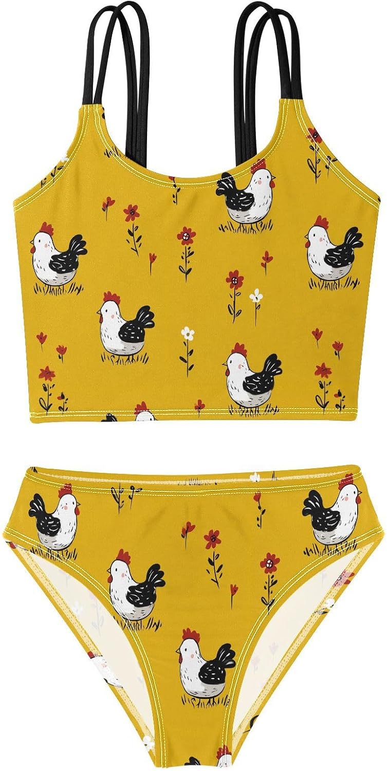 visesunny Girls Two Piece Swimsuits Yellow Cute Chick Girl's Bikini Sets Bathing Suits for Girls Size 5-12Y