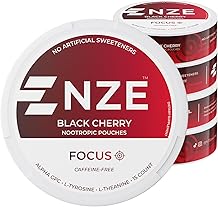 NZE Caffeine Free Nootropic Pouches Black Cherry - Nootropic Pouches with Alpha GPC, L-Tyrosine & L-Theanine - No Sugar or Artificial Sweeteners - 15 Pouches Per Can - 5 Pack