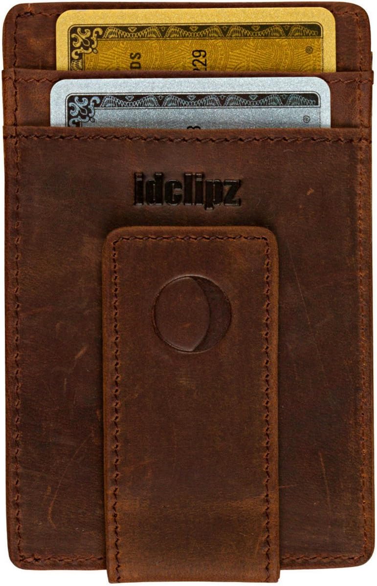 Slim Leather Money Clip Wallet for Men - Best Front Pocket Wallet with Credit Card Holder & ID Case - RFID Blocking (Brown)