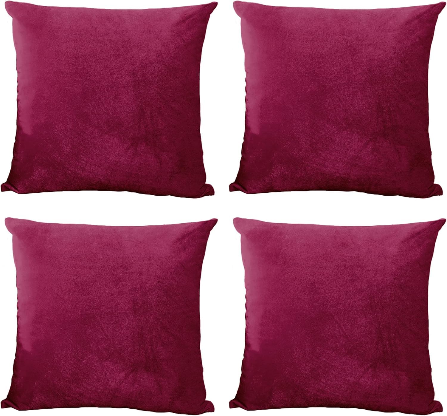 Oxford Homeware Burgundy Cushion Covers 45 X 45 Cm (Pack Of 4) Decorative Velvet Cushions Cover For Living Room Sofa Bedroom With Invisible Zipper, 18'' X 18''