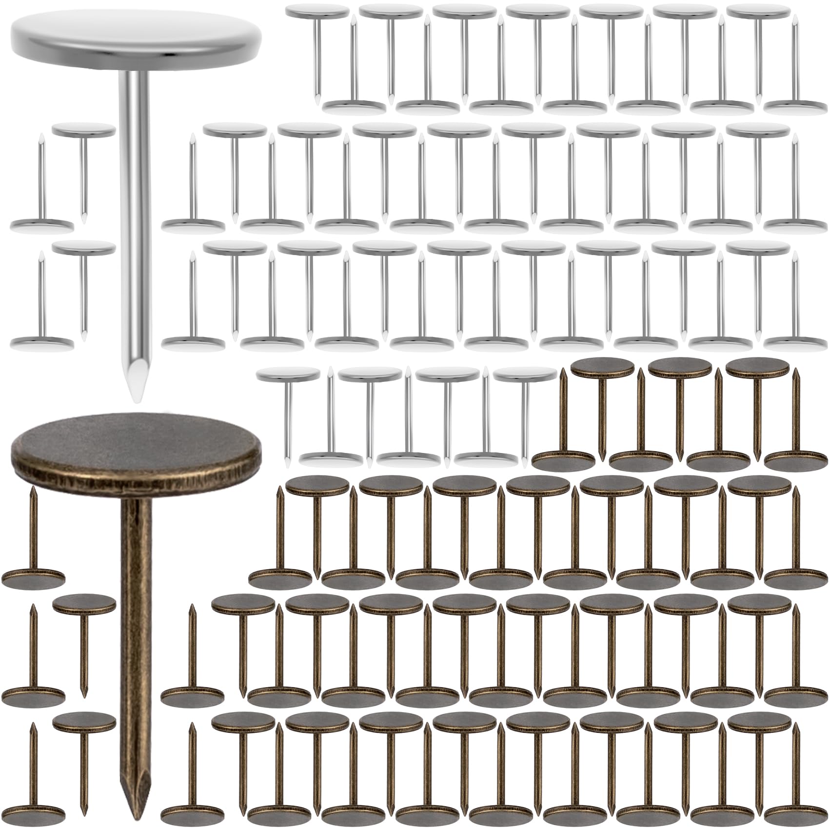 Punaises à tête plate lot de 120 clous muraux bronze et argent 1x1,5 cm