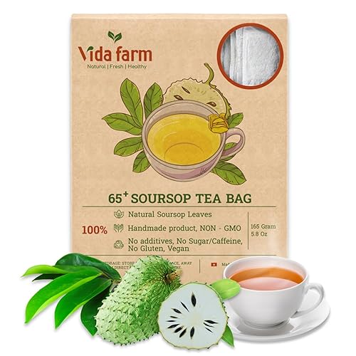 VIDA FARM 65 bolsas de té de guanábana, bolsas de té de hojas de guanábana puras 100% naturales, sabor agradable sabor natural sin cafeína, hojas de