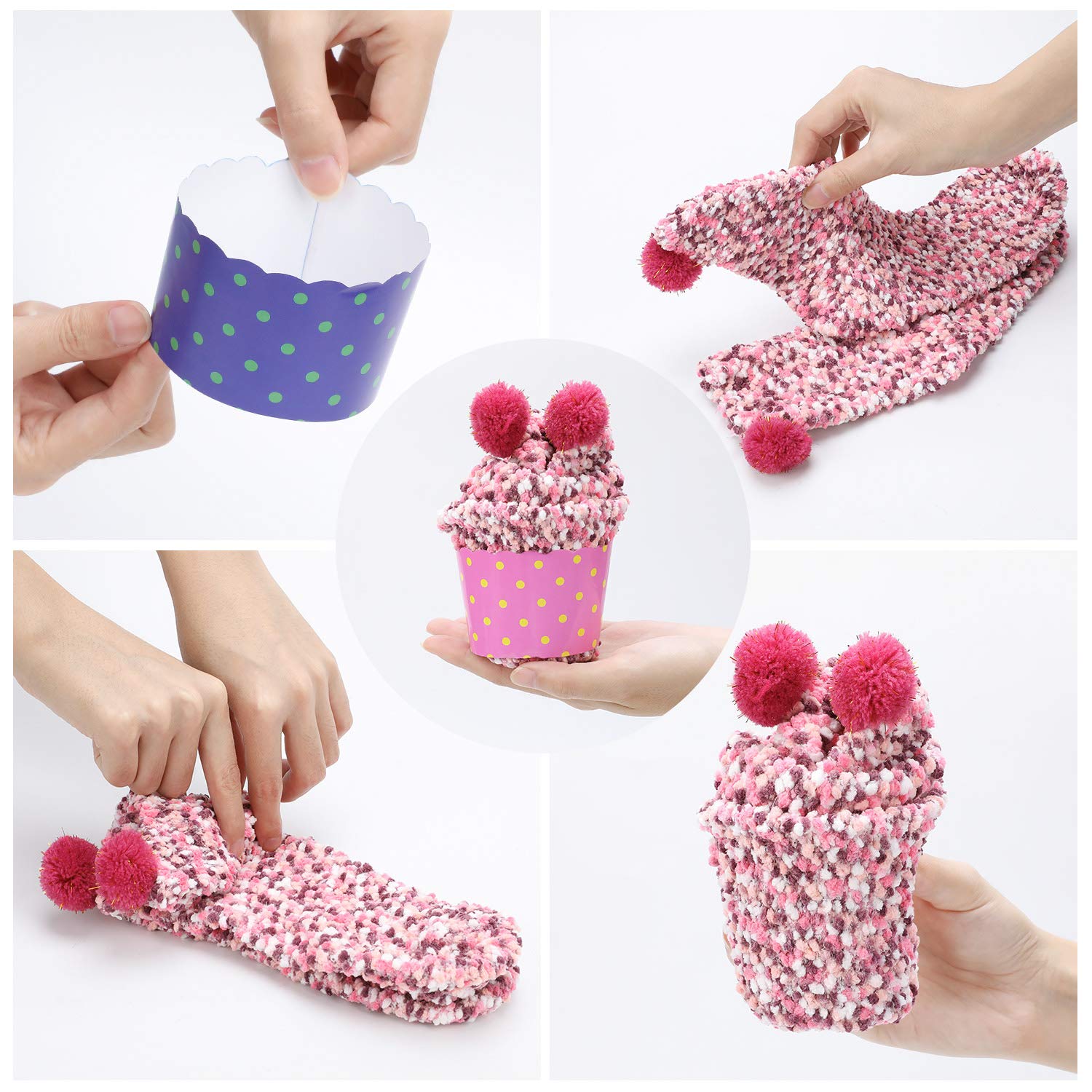 QKURT 3 pezzi divertenti calzini per torta, calzini per ragazze di design cupcakes, calzini di Natale con confezione regalo, 3 carte regalo