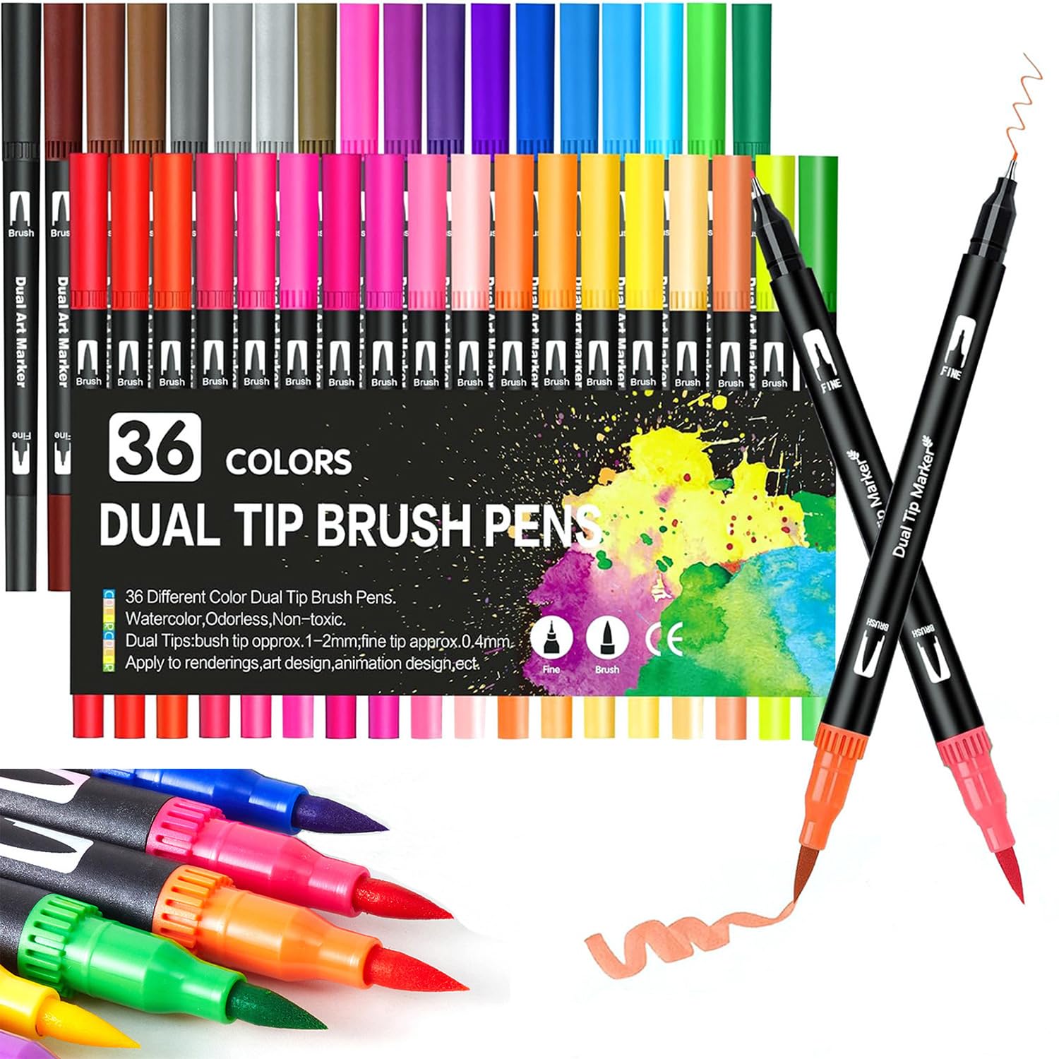 Rotuladores Doble Punta 36 Colores, Rotuladores Punta Pincel, para Niños y Adultos Rotuladores de Punta de Fibra 1-2 mm/Fineliner 0.4 mm, Rotuladores Permanentes