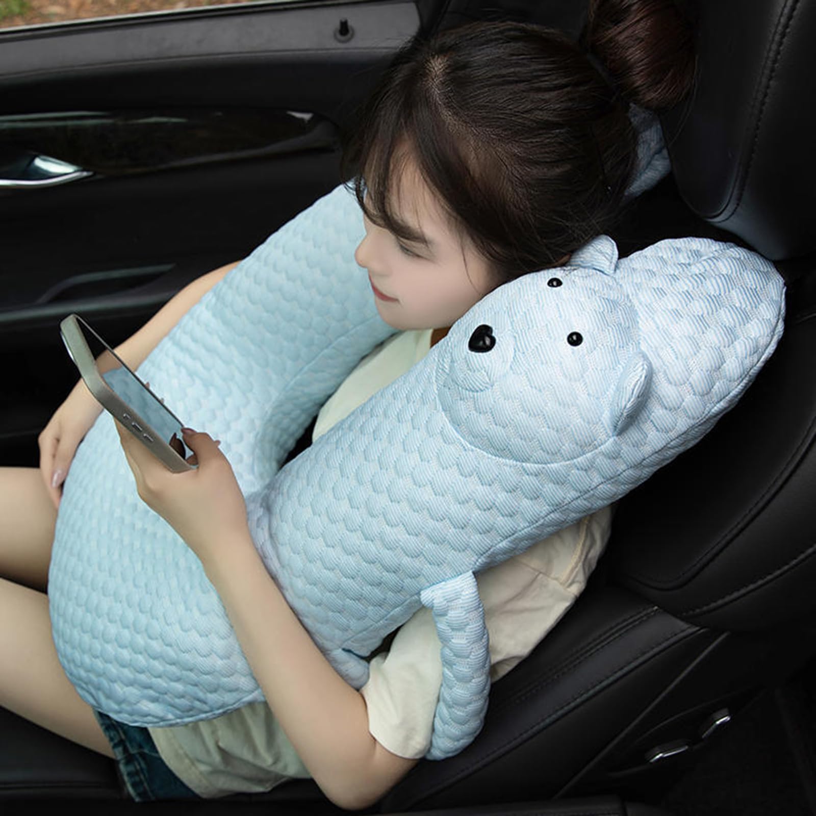 Cuscino Comfort da viaggio per veicoli, cuscino per collo e corpo in tessuto morbido, supporto a forma U, maniglie laterali, cuscino per dormire rilassante nel fine settimana Cuscino lato sedile
