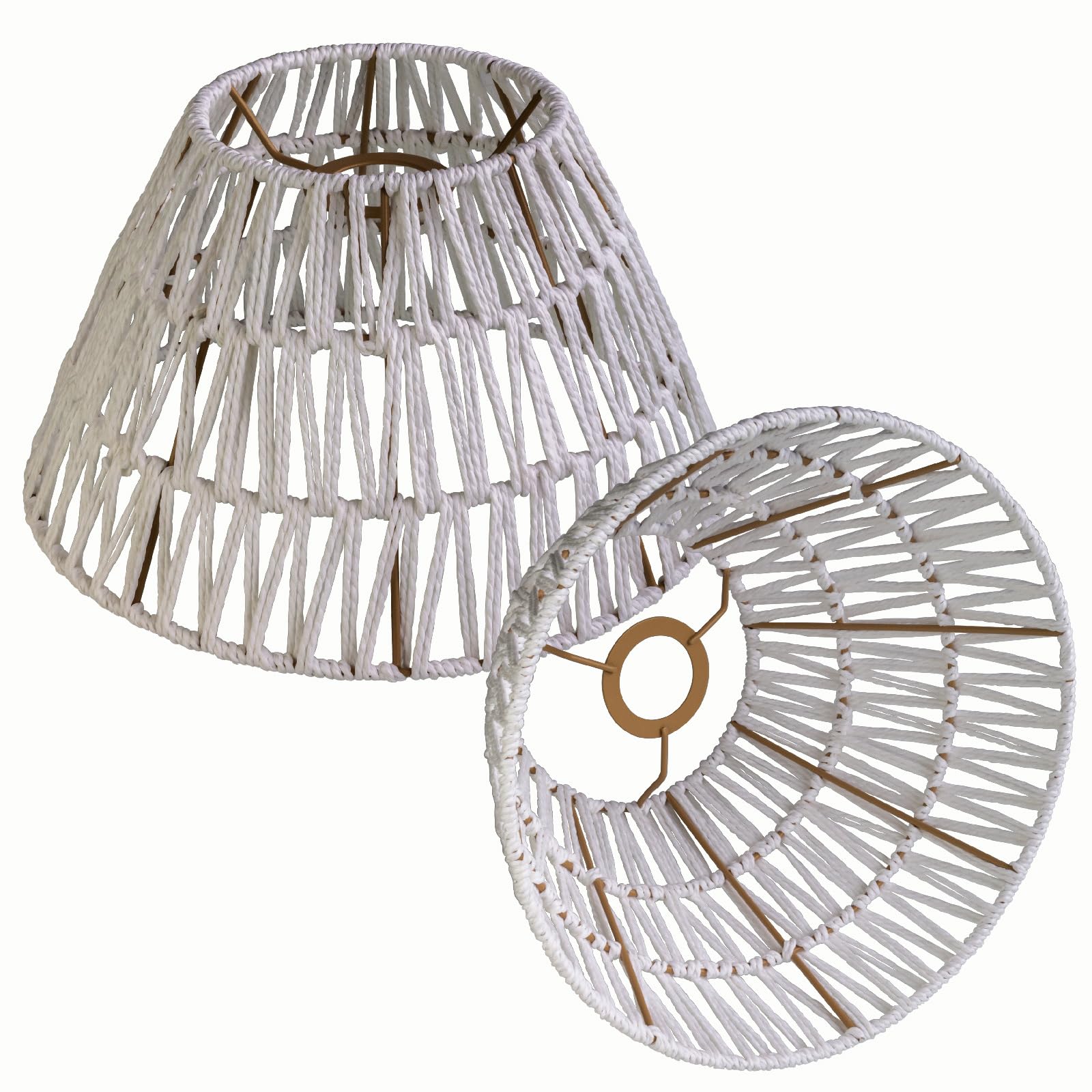 lampenschirm Boho Rattan Kronleuchter Wand Stehlampe Weide Boho Lampenschirme Tisch/Schreibtisch Schatte (weiß, 2 Stück-Durchmesser 30cm*Höhe 17cm)