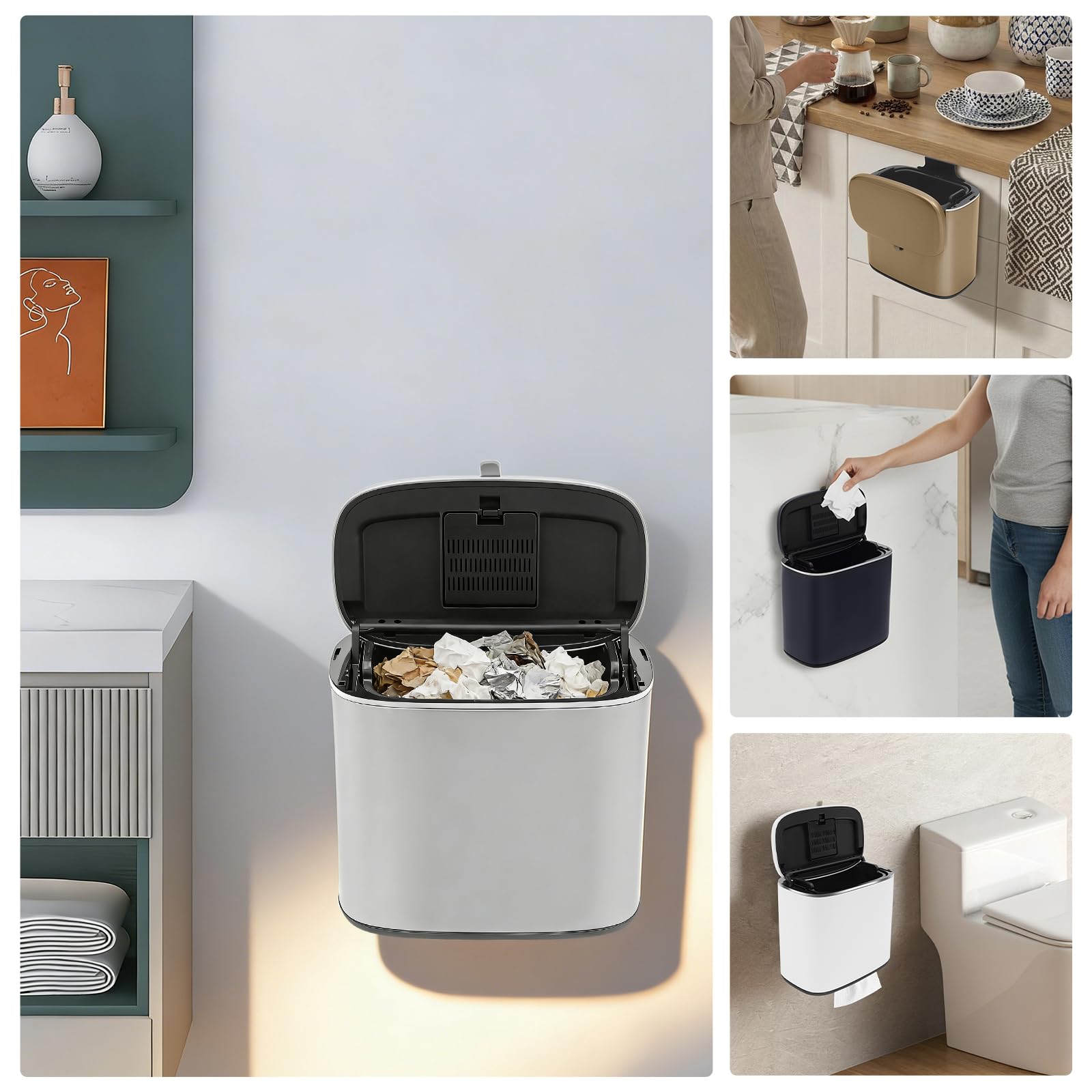 Haushaltsmülleimer für die Wandmontage häng 4er-Pack Weiß