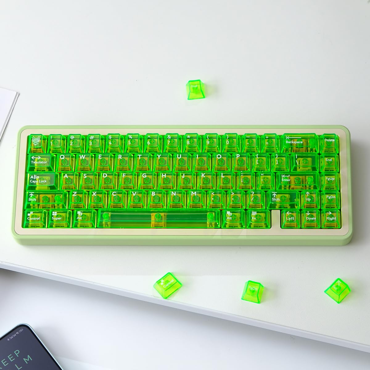 Lot de 114 Touches Transparentes pour Clavier mécanique Cherry MX, Profil Cherry, Vert Vif et Transparent