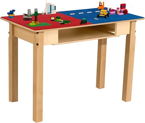 Miniatura 26 de Contender Time-2-Play - Mesa de juego rectangular de 30.75 pulgadas de ancho, bloques de Lego azul y verde, compatible con patas de madera de 22