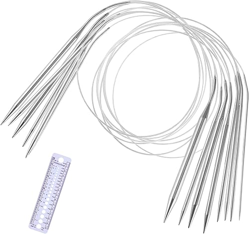 Miniatura 1 de Juego de 8 agujas de tejer circulares de acero inoxidable de 31.5 in, agujas de tejer de metal de doble punta, alfileres de tejer circulares con
