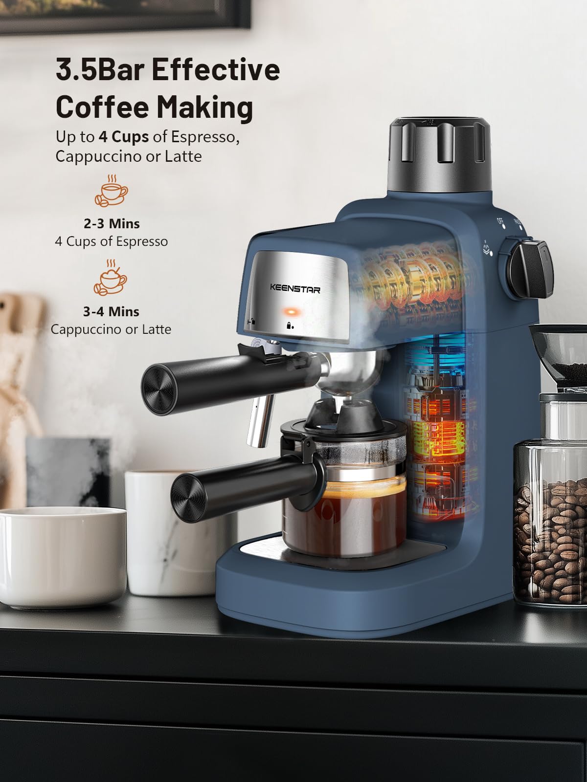 KEENSTAR Espresso Machine 3.5Bar, Compact Expresso Coffee Machines 4-Cup view 2