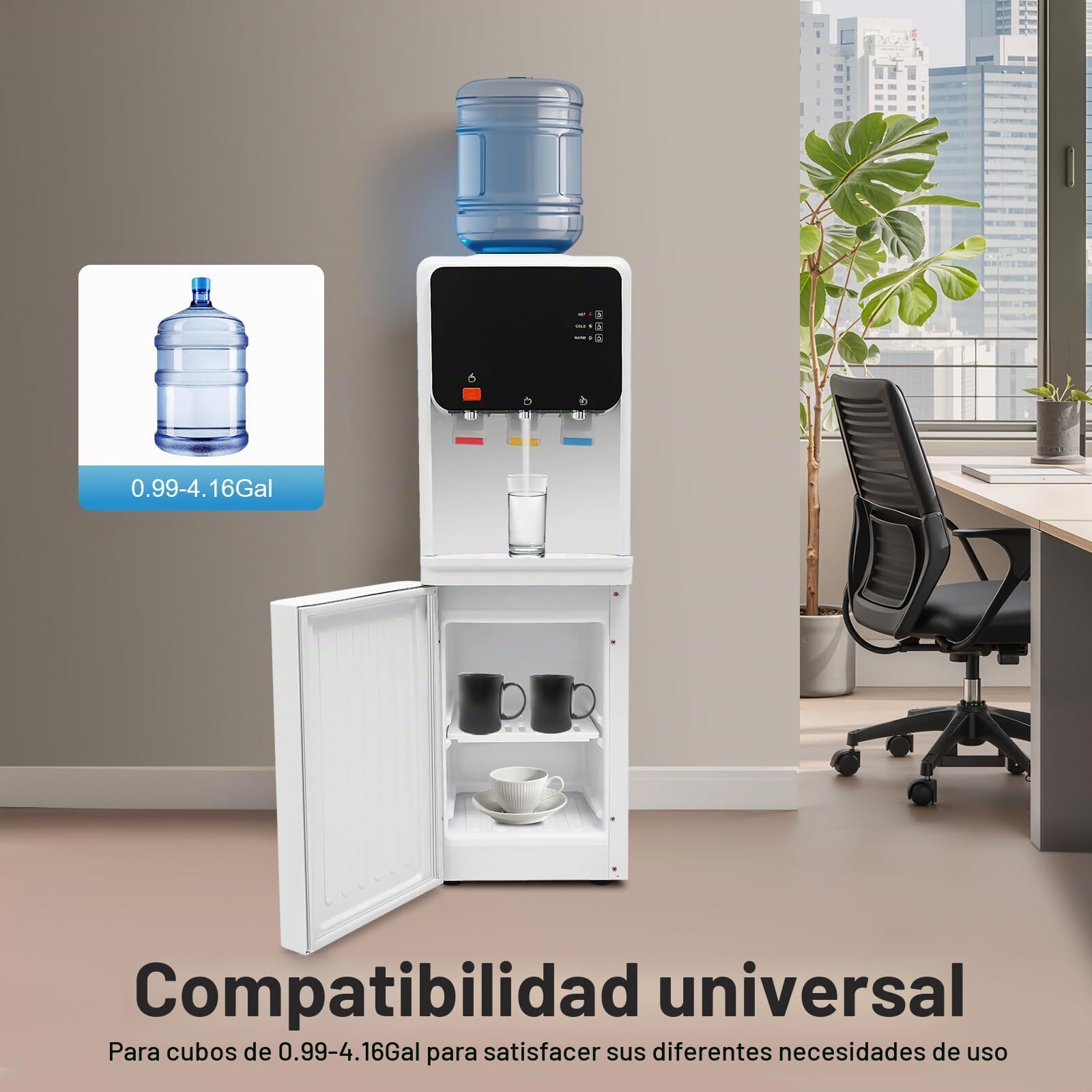 ‎Dispensador de agua eléctrico de pie, caliente y frío, doble función, máquina de beber de pie, dispensador de agua caliente y fría con 500 W de potencia de calentamiento y 75 W de potencia