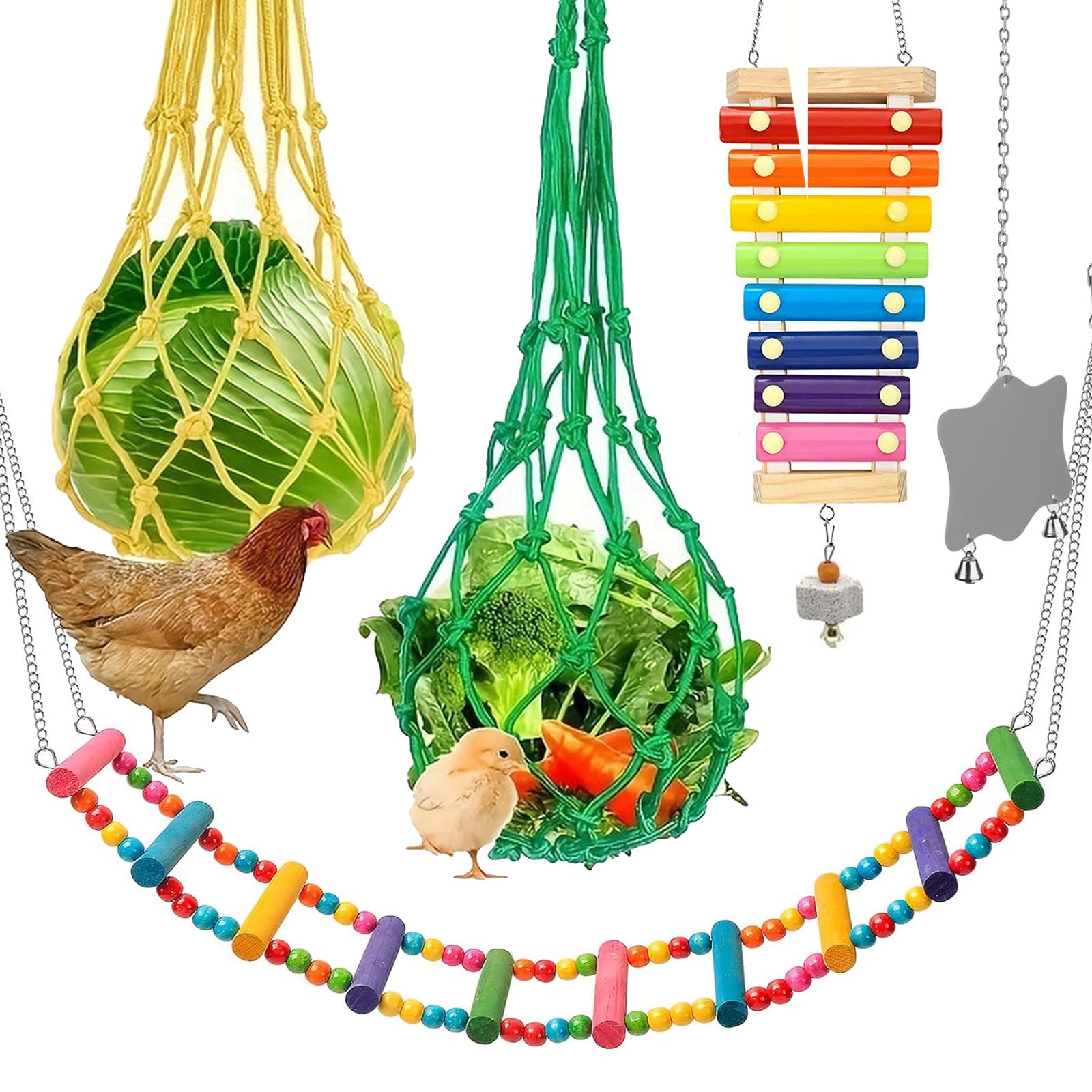Xumann 5 Pcs Chicken Toys for Hens Coop Chicken Swing Accessories for Parrot Chickens Ducks Large Birds Geese Hanging Feeding
