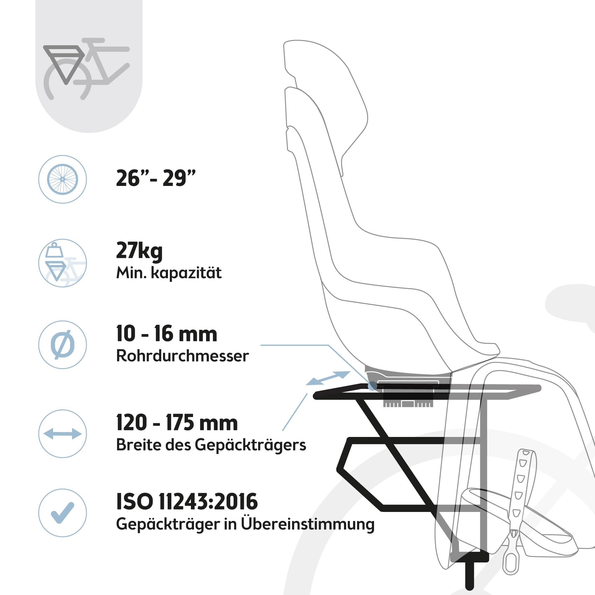 Bobike 8012300019 GO Maxi CFS XR Kinderfahrradsitz Hinten Für Gepäckträger, Für Kinder Von 9 Monaten Bis 6 Jahren, Max 22 kg, Verstellbare Fußstützen, Werkzeuglose Montage, Urban Schwarz