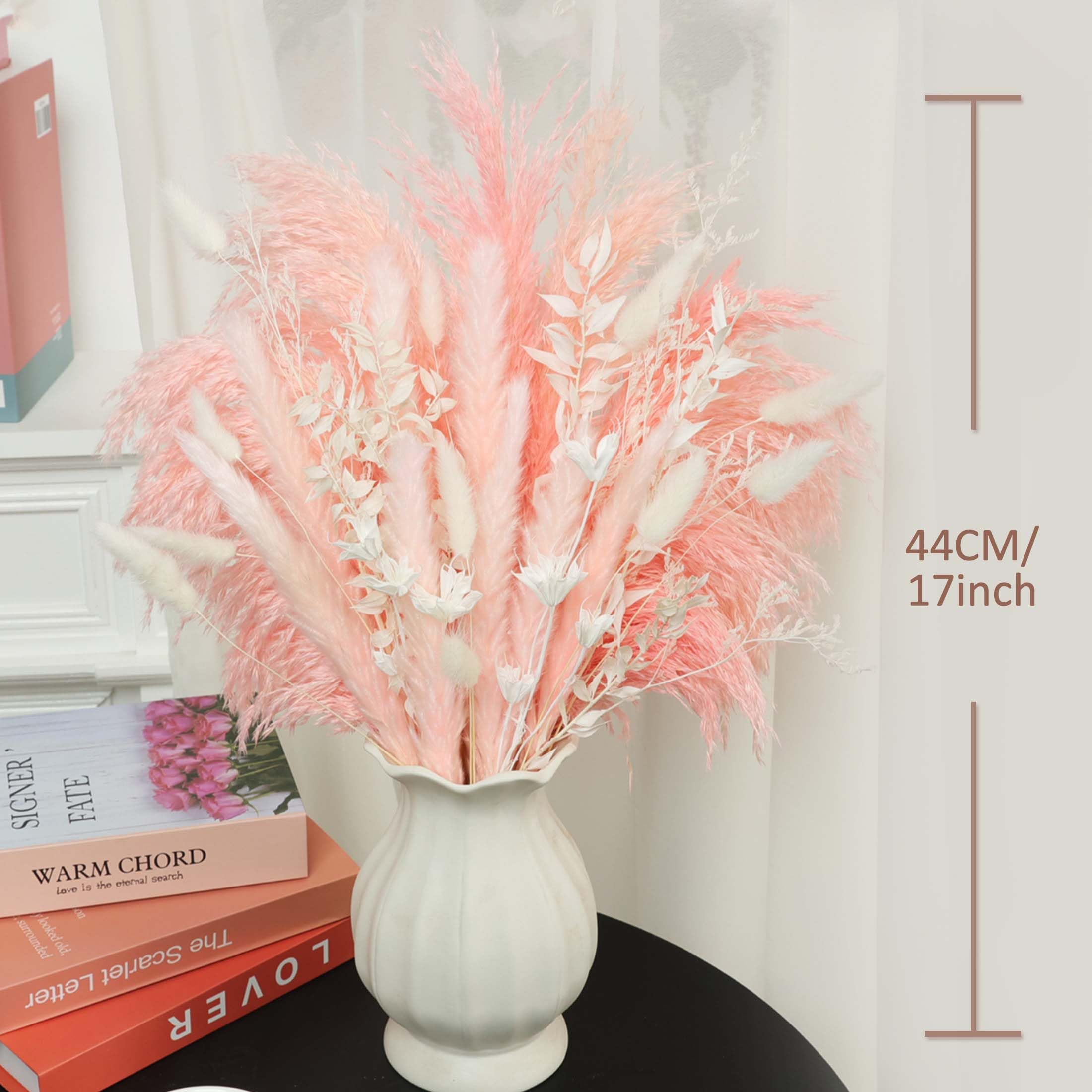 Bouquet de pampa séchée naturelle bohémienne, décoration de la maison, centre de table, rose, blanc et café (45,7 cm)