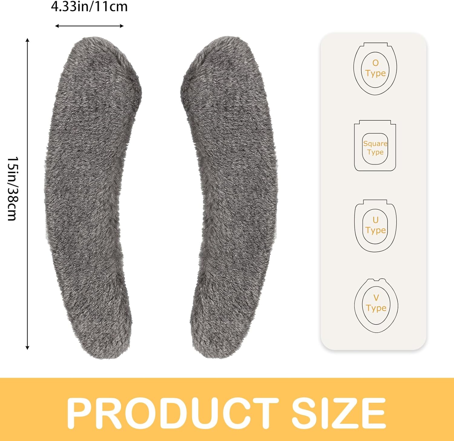 Plush Toilet Seat Cover Pads - Washable Warm Cushion, Soft Bathroom Warmer Mat - Universal Self Adhesive Design (Grey)