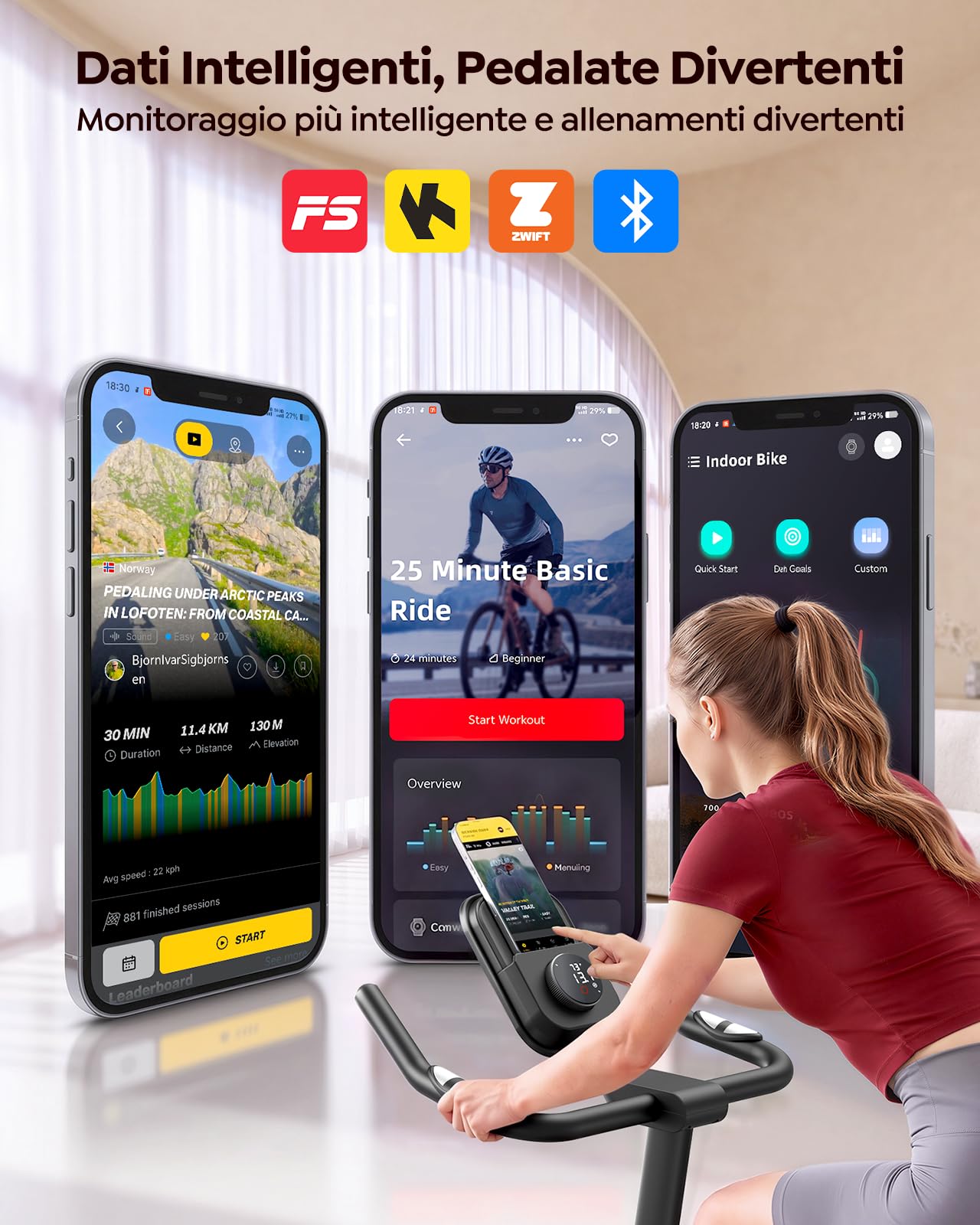 Cyclette da Casa con App Burever, Touch Screen, Silenzioso, Portata 170 KG