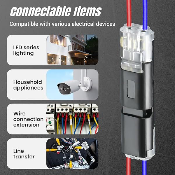 Double Wire Plug in Connector with Locking Buckle, Flame Retardant Locking Wire Quick Connectors, Suitable for Emergency Repairs, Home and Automotive Wiring, Easy to Use (50PCS) - 5